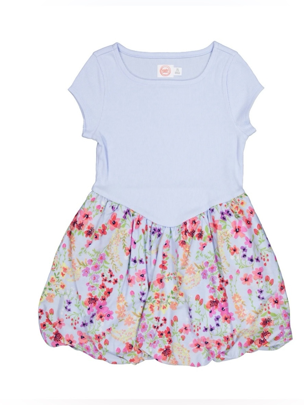 NWT Wonder Nation Girls Bubble Dress Floral Ribbed Blue XS 4-5 Spring Easter‎